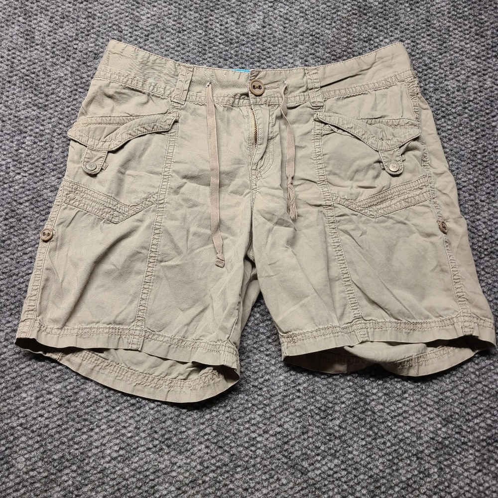 Y2k Unionbay Cargo Shorts Women 11 Beige Relaxed Fit Utility Pocket Drawstring